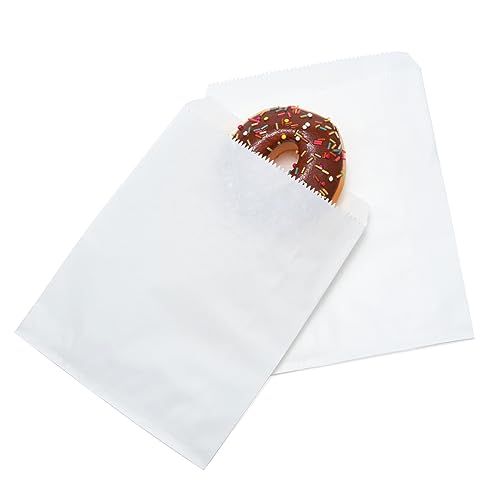 FOCCIUP 100 Pcs 5x7 Inches White Kraft Paper treat Bags Flat favor Gift bag for Party - color: White-5x7 Inch