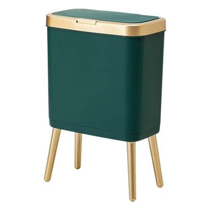 Procade Green Bathroom Trash Can with Lid,4 Gallon Retro Gold Garbage Can - color: Green