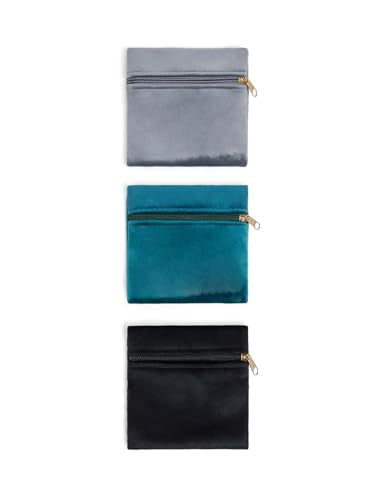 3Pcs Small Jewelry Bags Velvet Jewelry Pouches,4"x4",Blue - color: Blue