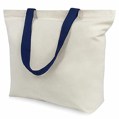 TOPDesign 2-Pack Canvas Tote Bags with Magnetic Snap, Reusable Grocery Shopping Bags, DIY Your Creative Designs - color: Natural / Blue