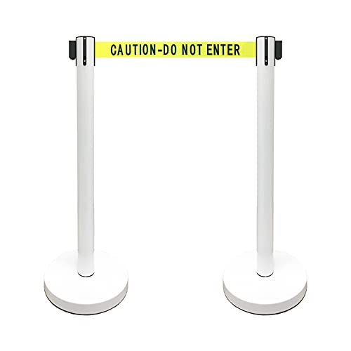 VIP Crowd Control Retractable Belt Stanchion Queue Safety Barrier Set, 36" Ht, 78" Belt (2 WHT Posts Caution Belt) - color: 2 WHT Posts Caution Belt