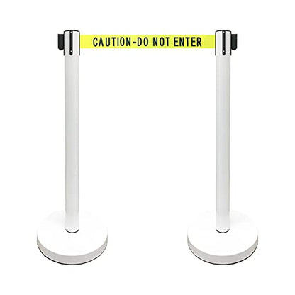 VIP Crowd Control Retractable Belt Stanchion Queue Safety Barrier Set, 36" Ht, 78" Belt (2 WHT Posts Caution Belt) - color: 2 WHT Posts Caution Belt
