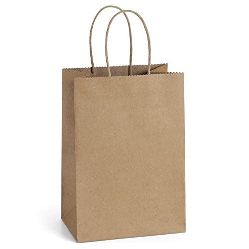 BagDream Gift Bags with Handles 5.25x3x8 Inch Small Brown 100 Pack Bulk - color: Brown