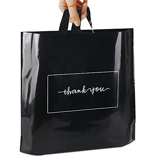 Thank You Merchandise Bags - Soft Loop Handle Black 50Pcs 10x12In - color: Black, style: 10x12 in