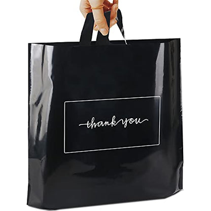 Thank You Merchandise Bags - Soft Loop Handle Black 50Pcs 10x12In - color: Black, style: 10x12 in