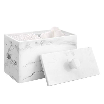 Luxspire Cotton Swab Holder, Dual Compartment Jar with Lid, Ink White - color: Ink White, size: 2 Compartments