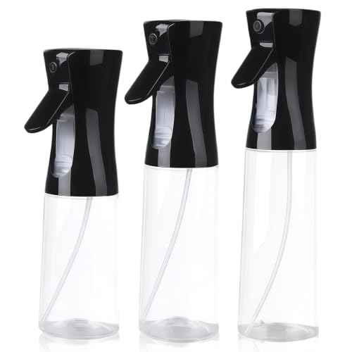 3 Pack Continuous Spray Bottle Atomizing Mister for Hair,Plants,Cleaning,Travel Fine Mist Water Spray Bottles for Styling,Refillable Empty Spray Bottles,Black Transparent(200ml+300ml+500ml) - color: L