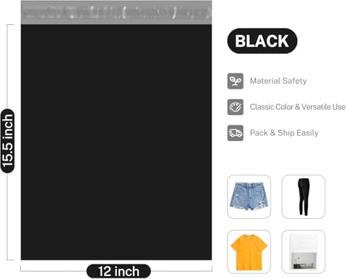 Metronic Poly Mailers 12X15.5 2000PC Shipping Bags Bulk for Small Business - color: Black, size: 12x15.5 2000PC