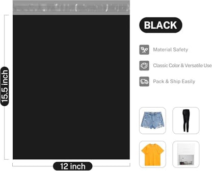 Metronic Poly Mailers 12X15.5 2000PC Shipping Bags Bulk for Small Business - color: Black, size: 12x15.5 2000PC
