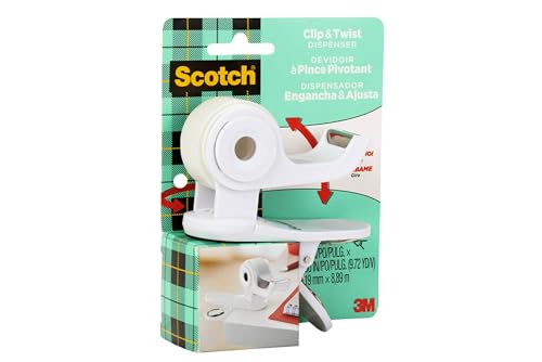 Scotch Desktop Tape Dispenser, White, Great for Gift Wrapping, 1 Dispenser (C19-CLIP-W-CCW)