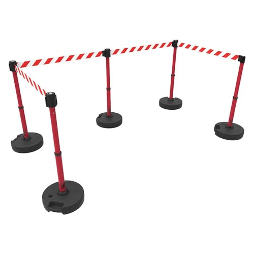 Banner Stakes PL4598 Plus X5 Retractable Belt Barrier Set - color: Red/White Diagonal Stripe, size: 60'