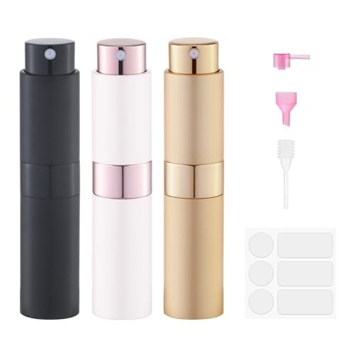 8ml Travel Perfume Bottle Refillable, Atomizer Sprayer for Cologne 3PCS - color: Black, white, rose gold