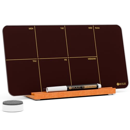 Yeoux Desktop Glass Weekly Planner Dry Erase Board 12“x6 - color: Burgundy Red