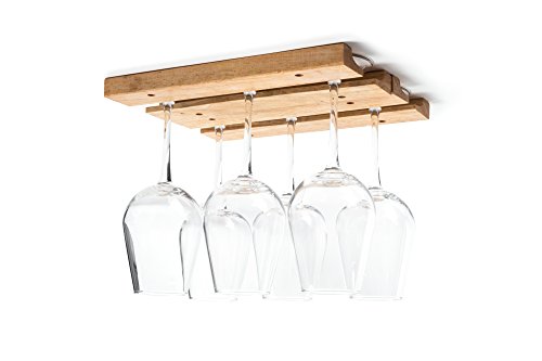 Fox Run Mounted Under Cabinet Wooden Wine Glass Holder Rack, 11" x 7"