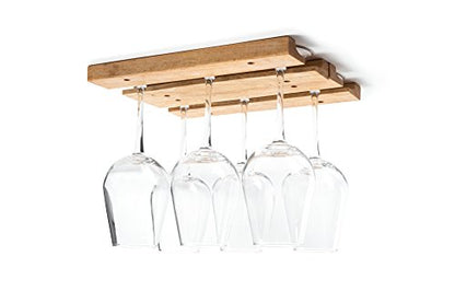 Fox Run Mounted Under Cabinet Wooden Wine Glass Holder Rack, 11" x 7"