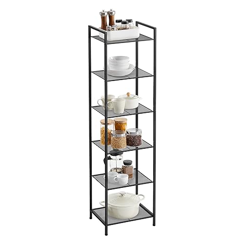 SONGMICS 6-Tier Storage Rack, Bathroom Shelf, Extendable Plant Stand - color: Black, size: 6 Tiers