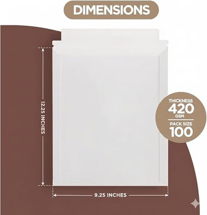 Rigid Mailers 9x12 inches, 100 Pack – White Inside & Out, Self Seal - size: 9x12"-Pack of 100