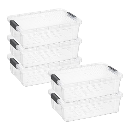 Superio 13.7 Quart Clear Plastic Storage Bin with Lid, Stackable Organizer Box, BPA-Free Storage Container for Home, Garage, School & Office, 5 Pack - size: 13.7 Quart