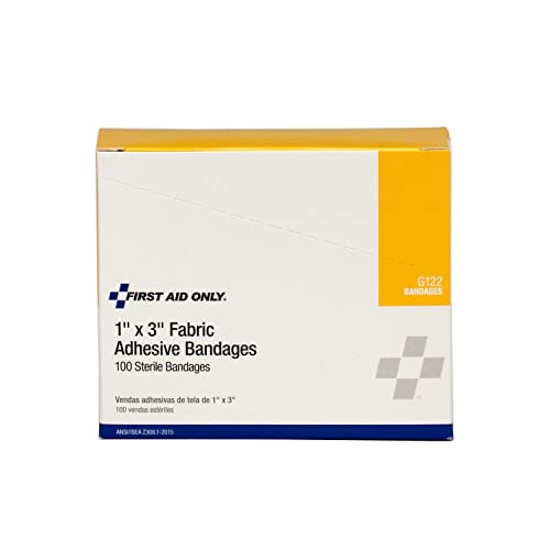First Aid Only G122 1 x 3 Inch Fabric Bandages, First Aid Kit Refill Supplies for Business, Worksite, and Home, 100 Count