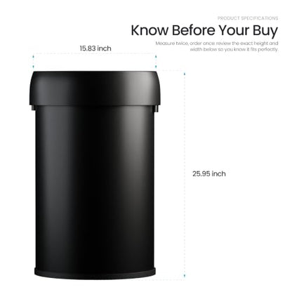 Home Zone Living 16 Gallon Commercial Trash Can with Removable Open Top Lid - color: Matte Black, size: Round