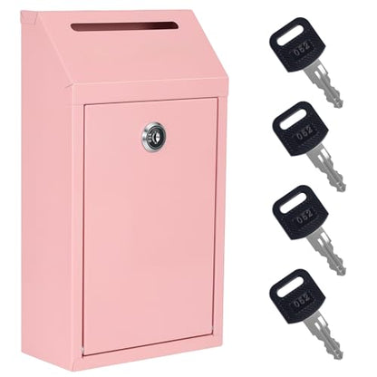 Sumerfnt Locking Cash Box with Slot, Metal Money Donation Box with Lock and 4 Keys Wall Mount, Cash Drop for Farm Stand, Self-Serve Stand, Tips, Fundraising, Pink - color: Pink