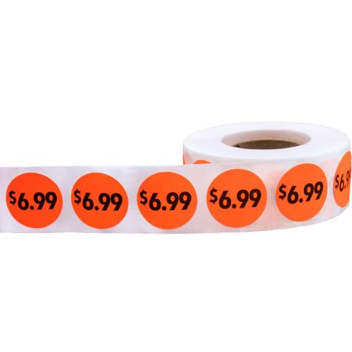 Fluorescent Red 6.99 Circle Dot Stickers, 3/4 Inch Round Price Labels, 500 Total Adhesive Stickers on a Roll for Retail Pricing, Inventory, Sales, and Promotions – Made in The USA - color: $6.99