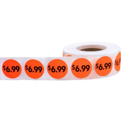Fluorescent Red 6.99 Circle Dot Stickers, 3/4 Inch Round Price Labels, 500 Total Adhesive Stickers on a Roll for Retail Pricing, Inventory, Sales, and Promotions – Made in The USA - color: $6.99