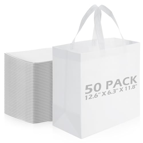 Reginary 50 Pcs Reusable Tote Bags Shopping Bags Non Woven, White - color: White