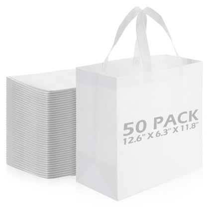 Reginary 50 Pcs Reusable Tote Bags Shopping Bags Non Woven, White - color: White