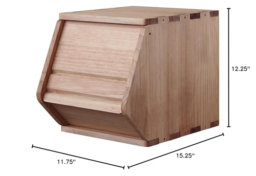 Stackable Solid Wood Storage Chests, Modular Bins with Lids,11.75"W - size: 15.25"D x 11.75"W x 12.25"H