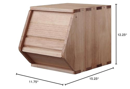 Stackable Solid Wood Storage Chests, Modular Bins with Lids,11.75"W - size: 15.25"D x 11.75"W x 12.25"H