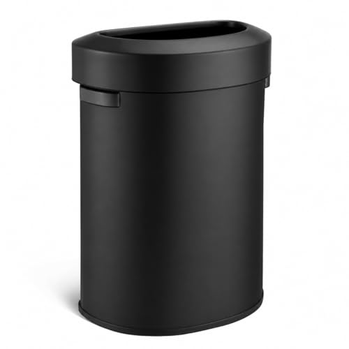 Home Zone Living 18 Gallon Commercial Trash Can with Semi-Round Flat Back - color: Matte Black, size: D-Shaped