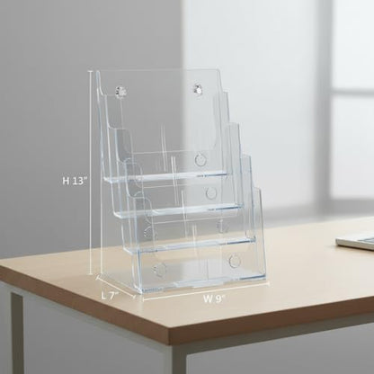 Azar Displays 252376-2PK Four Tier, Four Pocket Letter Brochure File Holder for Flyer, Office Supplies, Paper Document or Magazines, Clear Organizer for Wall and Counter Desktop Stand, 8.5" x 11" (2-Pack) - size: 4 Tier