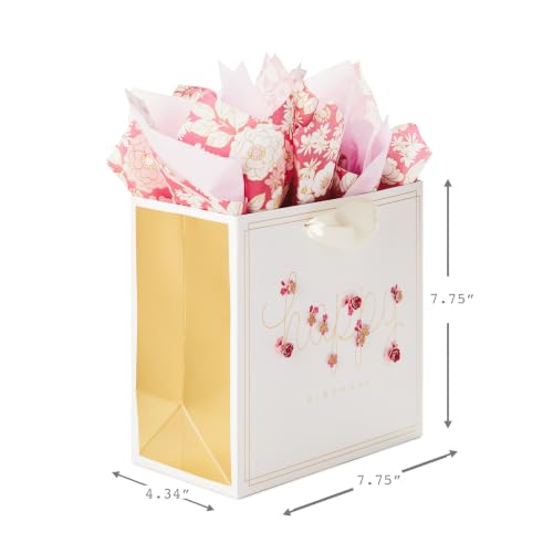Hallmark Signature 7" Medium Birthday Gift Bag with Tissue Paper (Pink Flowers) - size: 1 count (Pack of 1), style: Pink Flowers