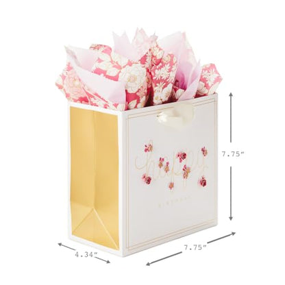 Hallmark Signature 7" Medium Birthday Gift Bag with Tissue Paper (Pink Flowers) - size: 1 count (Pack of 1), style: Pink Flowers