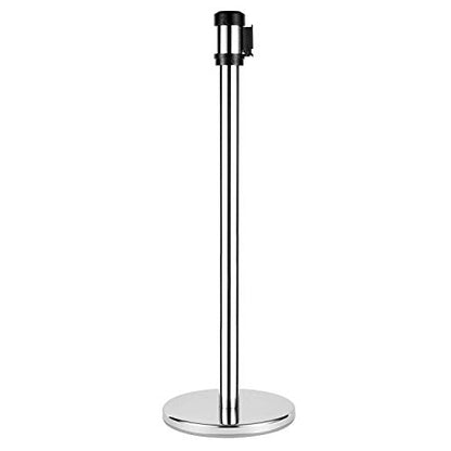 Karat 38 inch height Guidance Stanchion, Guests Safety, Crowd Control with 6.5 foot Black Retractable Belt Easy Connect Assembly For your Store, Restaurant, Bulding- Set of 2 (Silver)