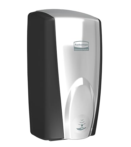 Rubbermaid Commercial Products AutoFoam Hand Soap & Sanitizer Dispenser, Black/Chrome, Touchless, Wall Mount, Battery Operated, for Restrooms in Offices/Hotels/Entertainment/Schools - color: Chrome, style: Battery Powered