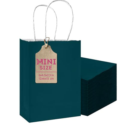 qiqee 24PCS Mini Gift Bag with Handles Bulk 4.5"x2.5"x6" Gift Bags Green Blue Bags Multiple Uses - color: Green Blue