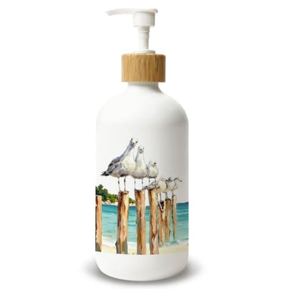 Coastal Beach Seagull Glass Soap Dispenser with Pump - color: Seagull