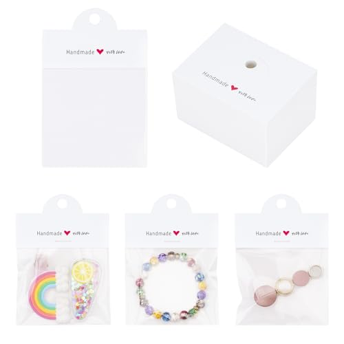 joycraft 100Pcs White Packaging for Small Business, Jewelry Package Supplies with Clear Bags, Jewelry Display Bags for Selling, Craft Packaging Set for Bracelets, Key Chains, Earring. - color: White