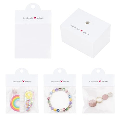 joycraft 100Pcs White Packaging for Small Business, Jewelry Package Supplies with Clear Bags, Jewelry Display Bags for Selling, Craft Packaging Set for Bracelets, Key Chains, Earring. - color: White
