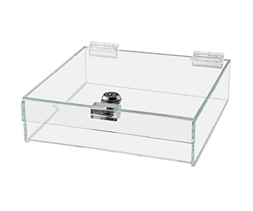 Acrylic Locking Display Case with Keys 9" x 9" x 2" Clear Square Countertop Tray with Lid for Artifacts Antiques Collectibles Jewelry Currency and Coins by Marketing Holders - size: 9"w x 9"d x 2"h