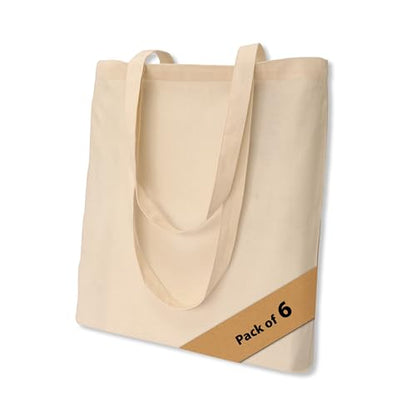 5|6|12|24 Pack Cotton Canvas Tote Bags, Reusable Shopping Grocery Bag, 16”x15” Blank Bulk Cloth Bags for DIY & Promo - color: 01 Natural