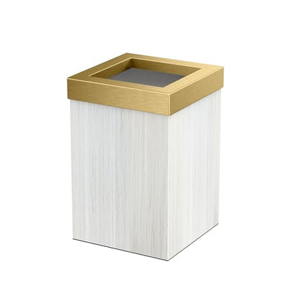 Gatco Small Bathroom Trash Can with Lid, Square 3 Gallon Wastebasket, Under Sink, White Oak with Brushed Brass, for Bathroom, Bedroom, Office (1936B) - color: White Oak/Brass Lid
