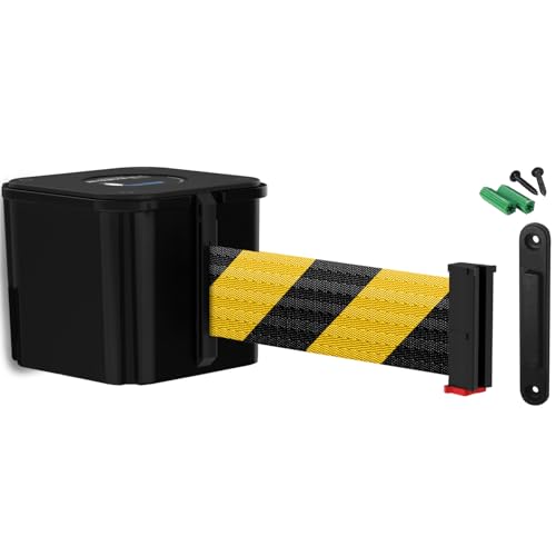 Wall Mounted Black Retracta-Belt 15' BLK/YLW Belt Barrier - color: Black Case w/ Black & Yellow Diagonal Belt, size: 15' Belt