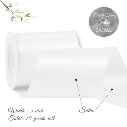 White Double-Faced Satin Ribbon, 3 Inch x 10 Yards - color: White