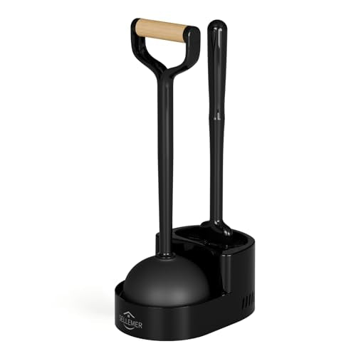 Sellemer Toilet Brush and Plunger Set, Curved Head for Deep Cleaning, Black - color: Black