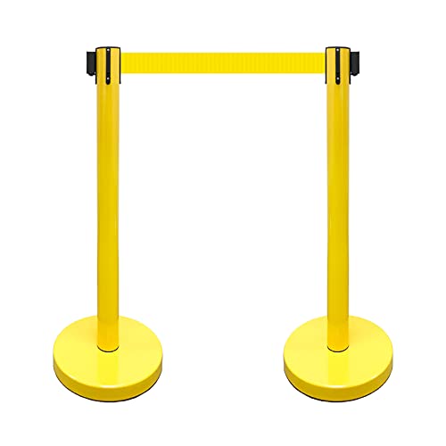 VIP Crowd Control Retractable Belt Stanchion Queue Safety Barrier Set, 36" Ht, 78" Belt (2 YEL Posts Yellow Belt) - color: 2 YEL Posts Yellow Belt