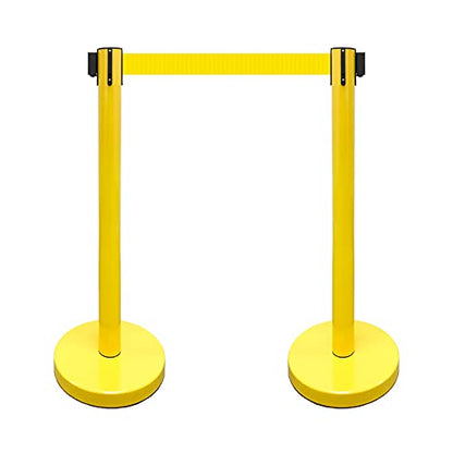 VIP Crowd Control Retractable Belt Stanchion Queue Safety Barrier Set, 36" Ht, 78" Belt (2 YEL Posts Yellow Belt) - color: 2 YEL Posts Yellow Belt