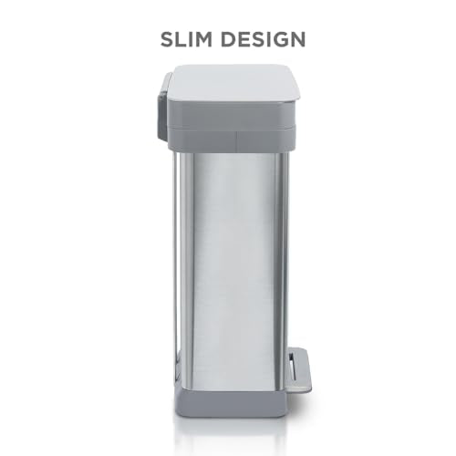 Clorox 13 Gallon Trash Can - 50L Kitchen Trash Can with Wide Step Pedal - Rectangular Stainless Steel Garbage Bin with Hinged Rim and Odor Protection - color: Stainless Step